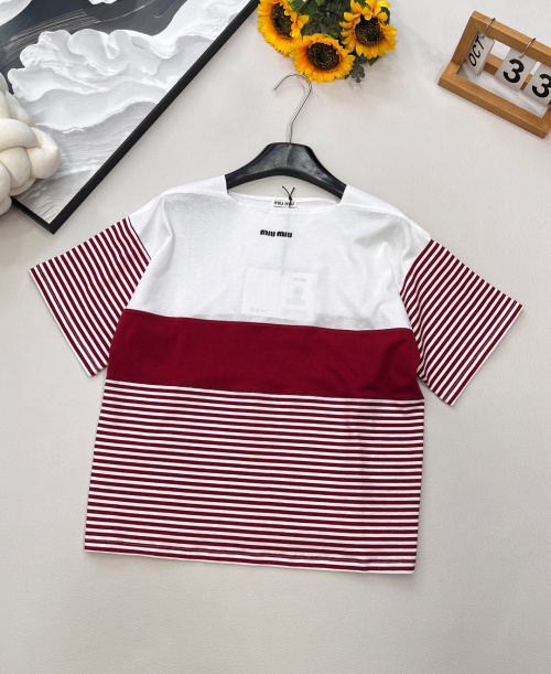 Miu Miu Striped Cotton Blend Top, Short Sleeve, Relaxed Fit, Women's Fashion 1 Miu Miu Striped Cotton Blend Top, Short Sleeve, Relaxed Fit, Women's Fashion