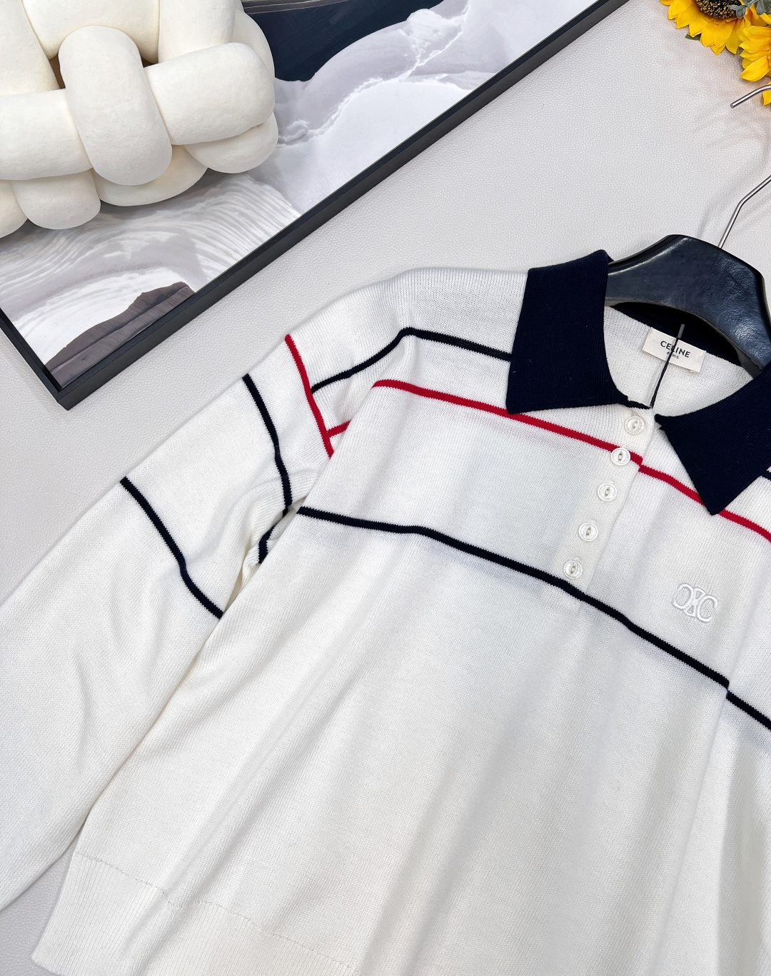 🆕CELINE25秋冬新款线条设计POLO衫，来自南法风情夏日的学院风上衣宽松落肩厢版，更加的量感版型，