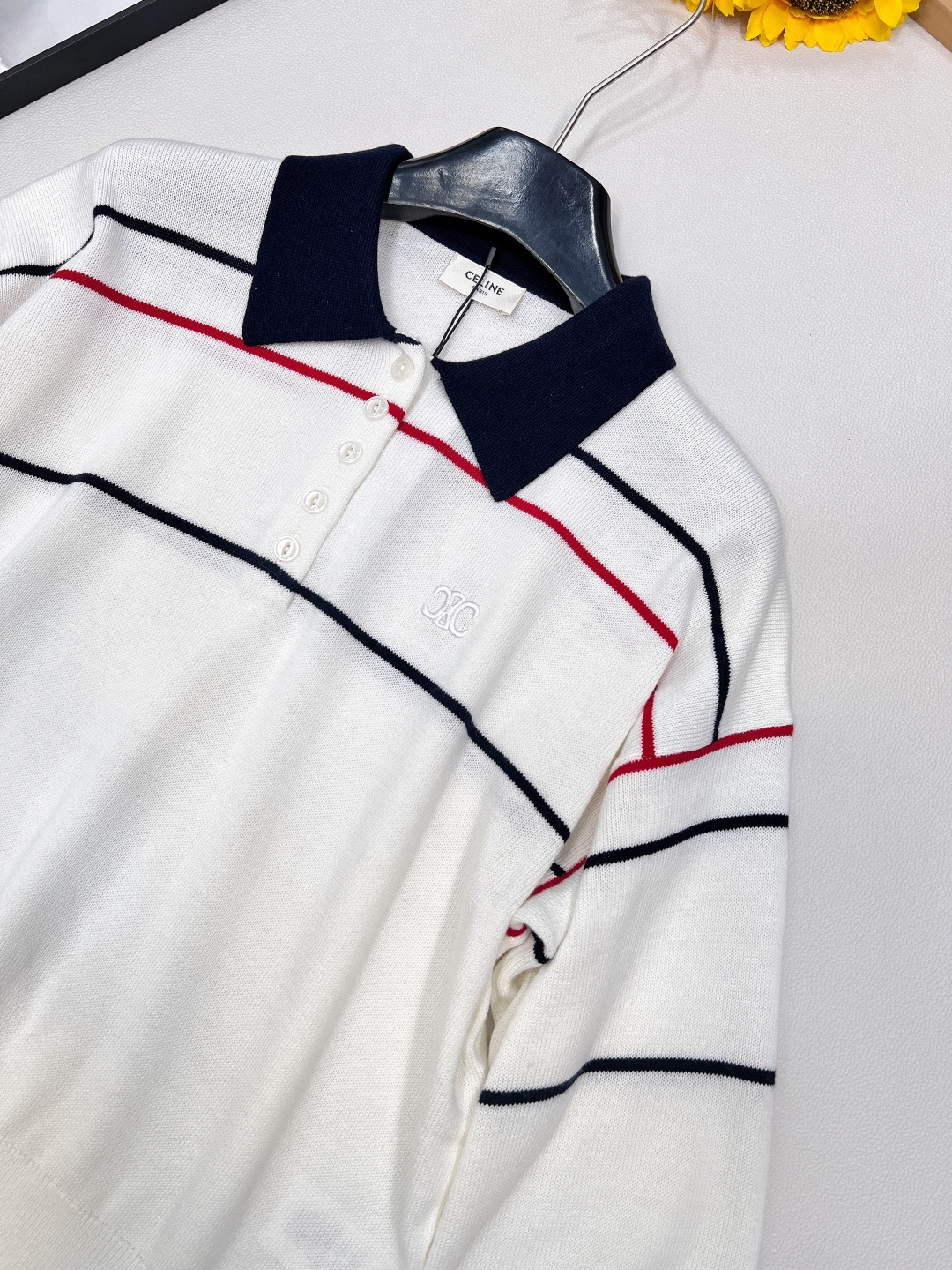 🆕CELINE25秋冬新款线条设计POLO衫，来自南法风情夏日的学院风上衣宽松落肩厢版，更加的量感版型，