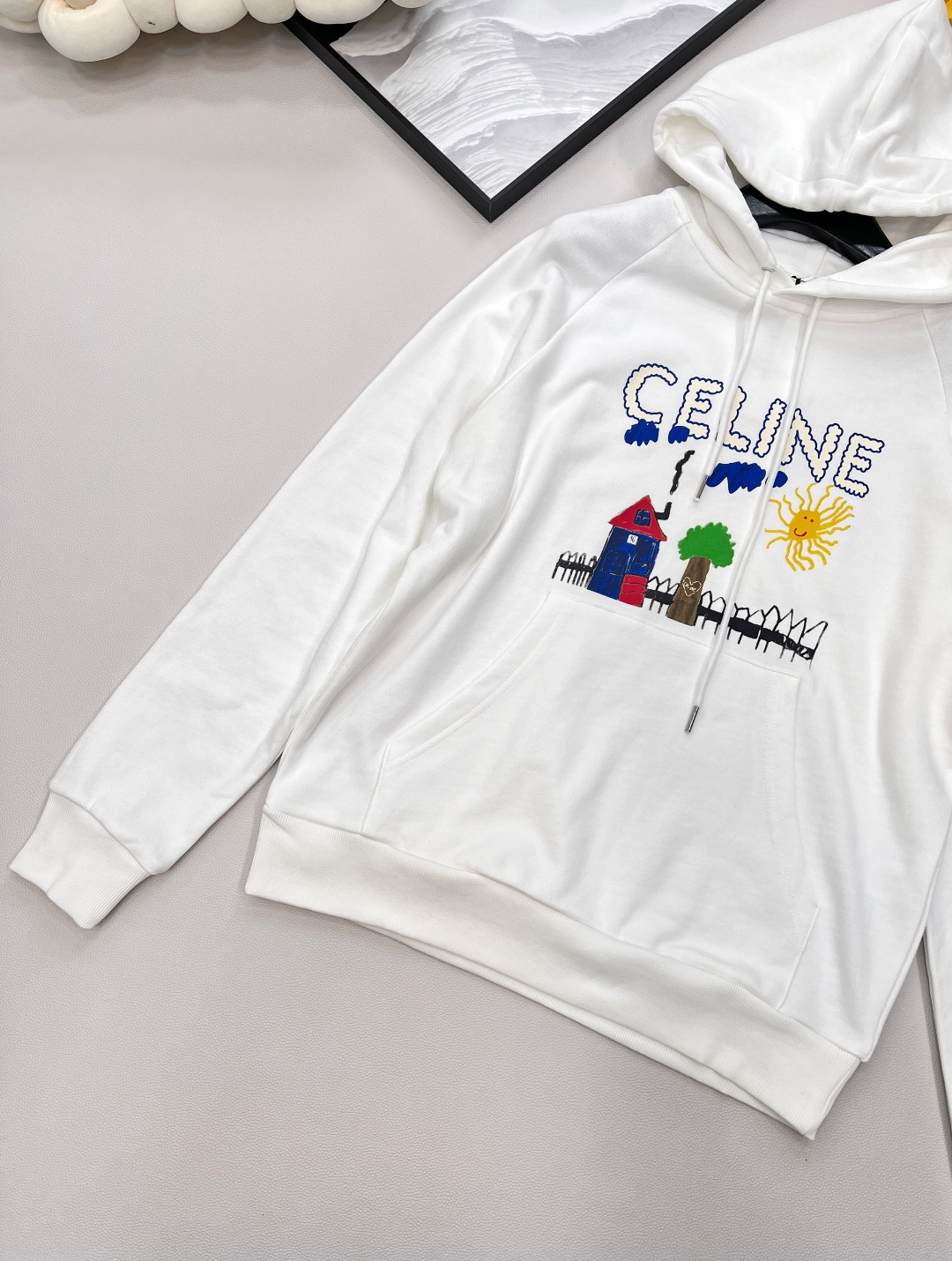 🆕Celine2025新款印花连帽童趣卫衣，定制YB原生全棉材质 穿搭透气 舒适有型 抽绳连帽卫衣剪裁 