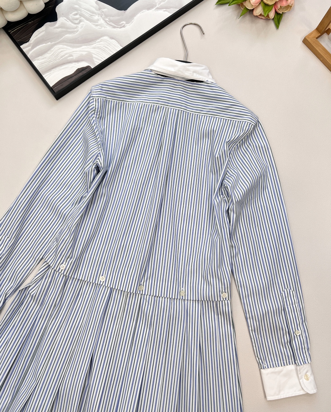 🆕Miumiu25SS早秋新款褶皱条纹府绸衬衫式连衣裙丨⚠独家yb开发！高版出品！这款府绸迷你裙的女性线