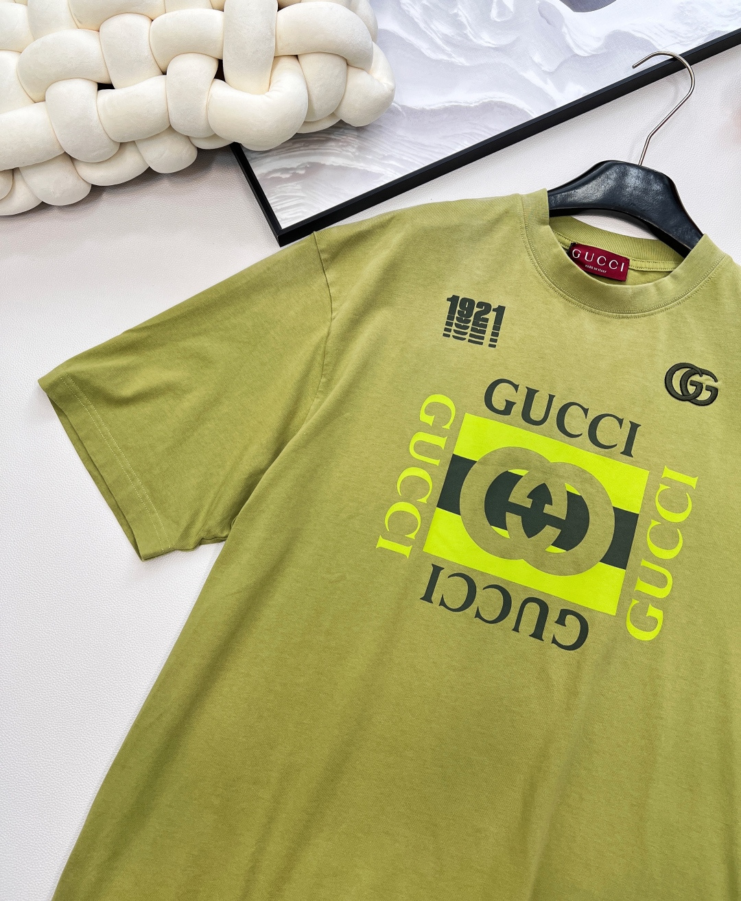 🆕GucciSS新款重工炒色印花圆领短袖T恤，定制YB原生全棉材质 透气舒适 质感十足 宽松短袖T恤裁剪