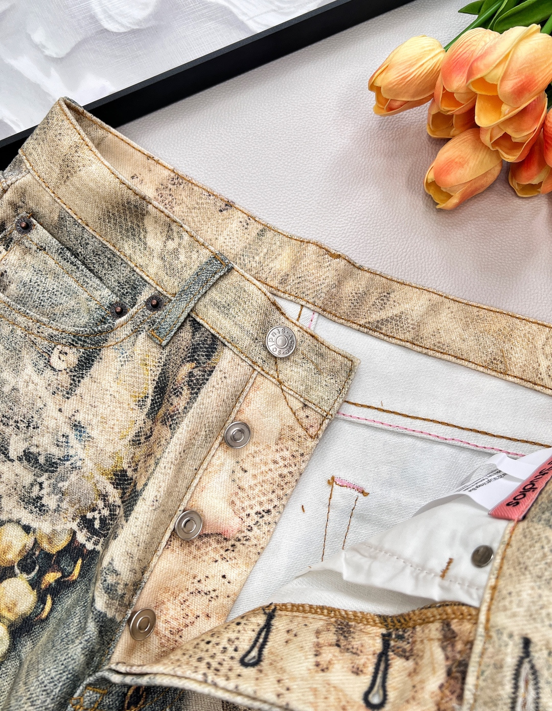 🆕早秋新款Acne Studio*3D打印蕾丝珍珠链条⛓牛仔长裤 ，AC年度裤王上身，1981M的版型上