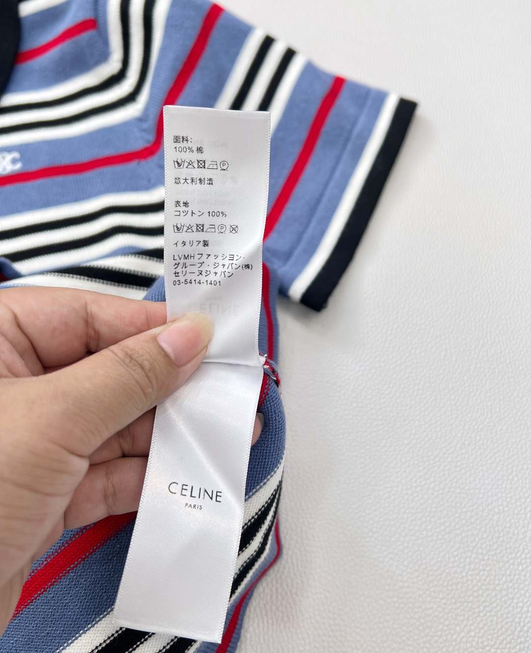 🆕Celine25Ss春夏新款微标刺绣短款条纹针织Polo衫丨高版出品！饰有品牌标识刺绣徽标 撞色针织p