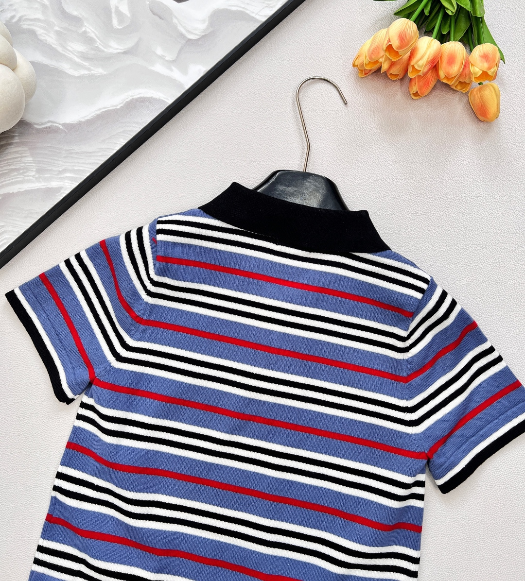 🆕Celine25Ss春夏新款微标刺绣短款条纹针织Polo衫丨高版出品！饰有品牌标识刺绣徽标 撞色针织p