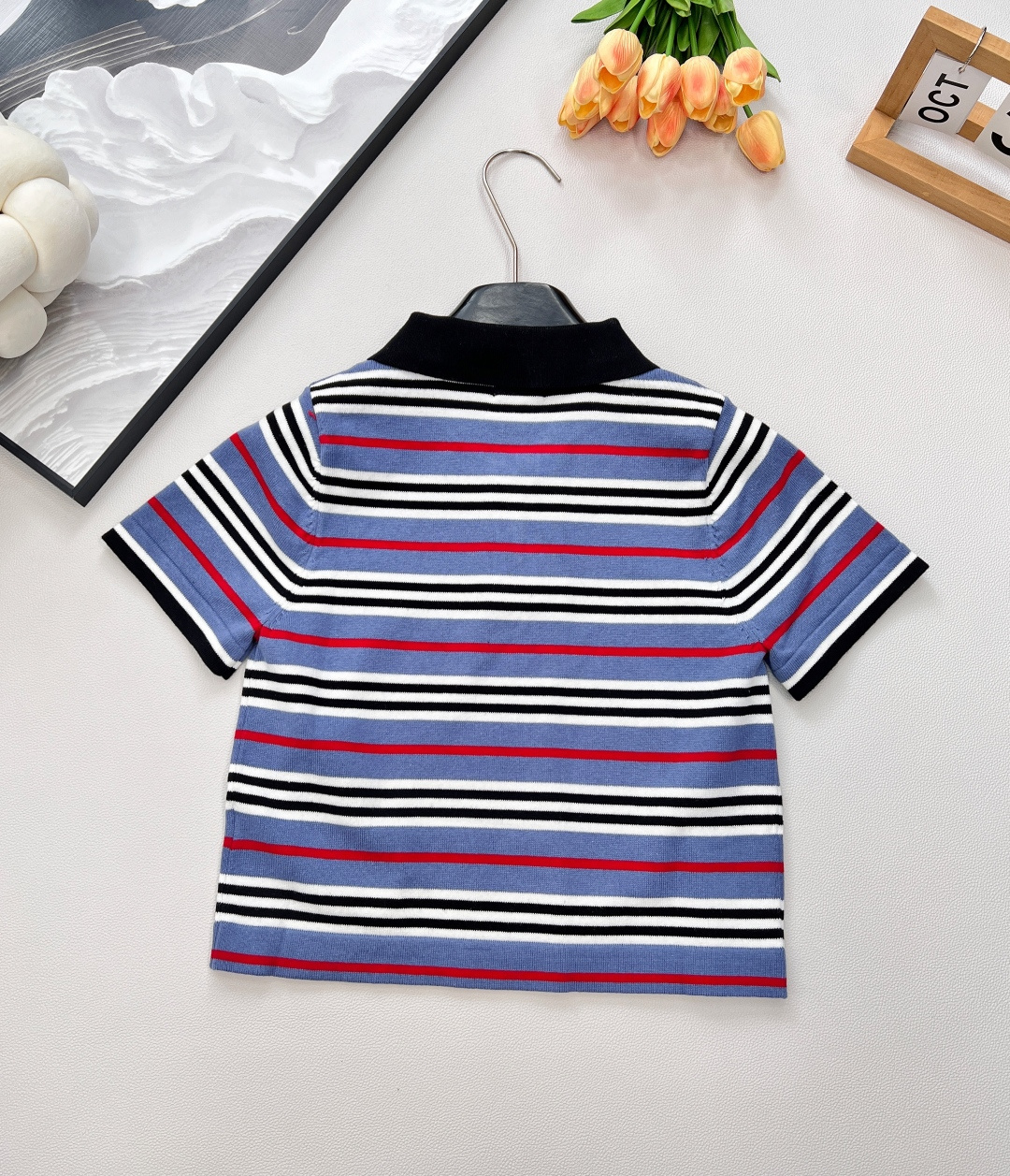 🆕Celine25Ss春夏新款微标刺绣短款条纹针织Polo衫丨高版出品！饰有品牌标识刺绣徽标 撞色针织p