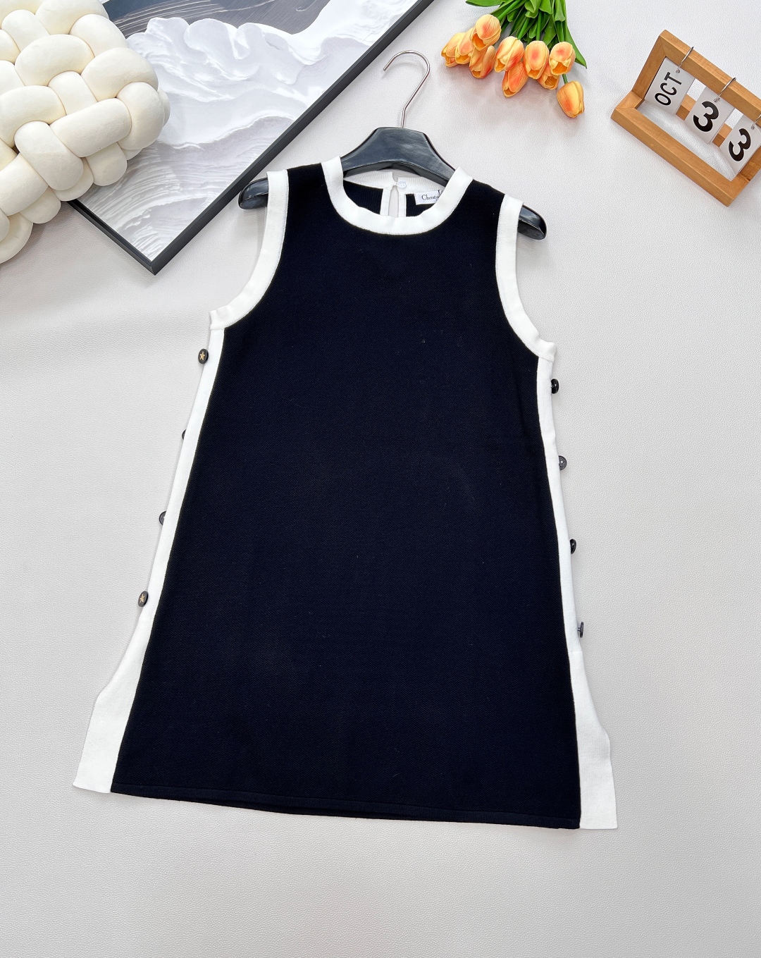 Dior Black and White Sleeveless Knit Dress Classic Color Block Vest Dress