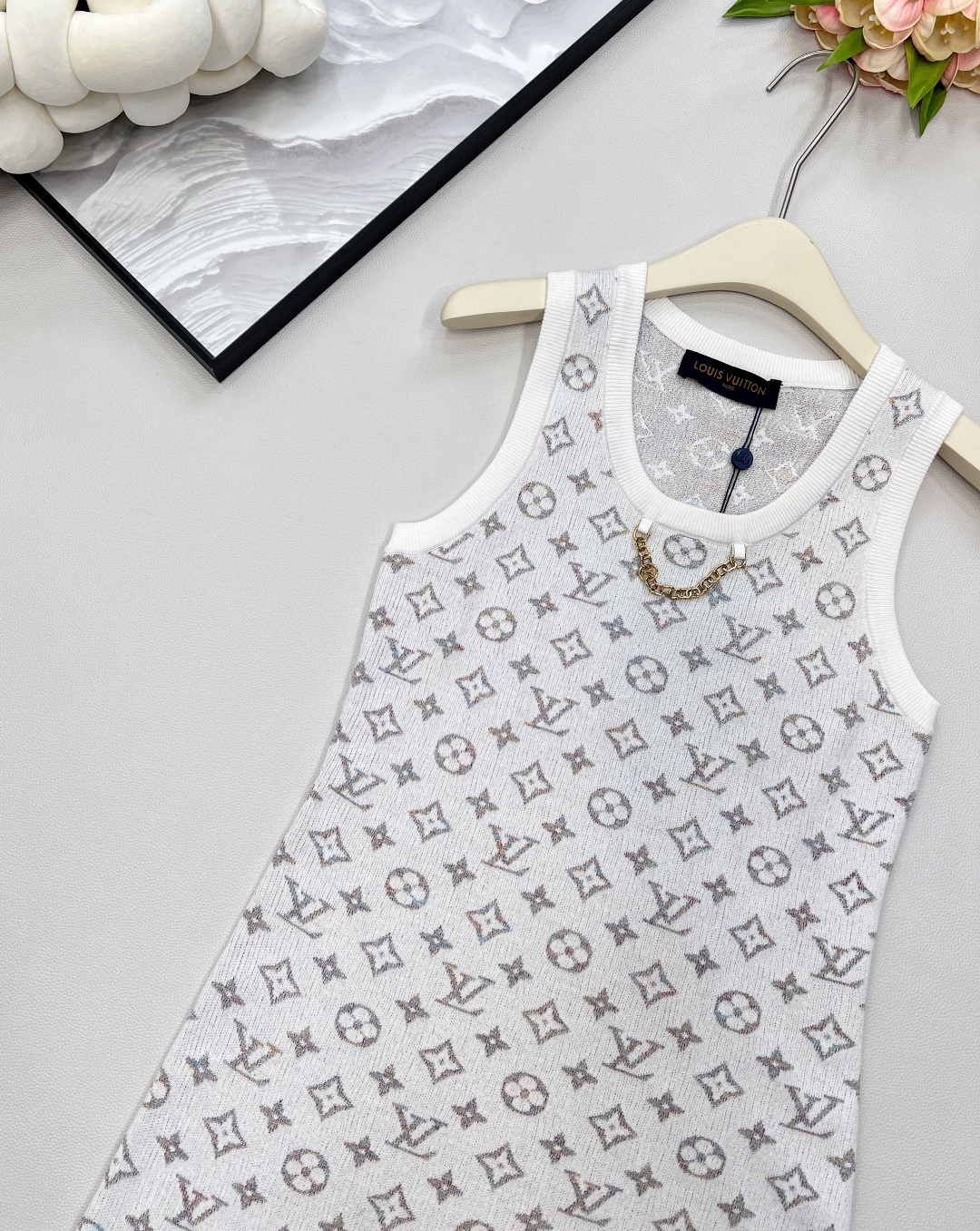 🆕Louis Vuitton新款彩色提花链条针织背心裙，定制YB进口纱线织造 质感上乘 穿搭舒适 圆领针