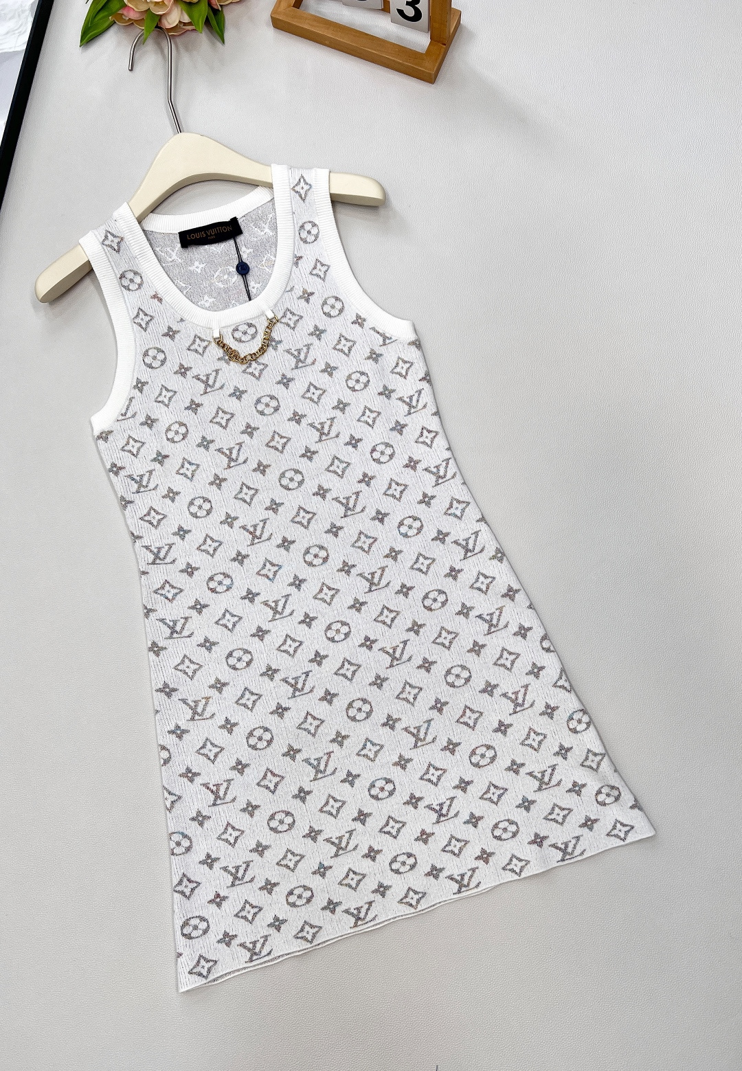 🆕Louis Vuitton新款彩色提花链条针织背心裙，定制YB进口纱线织造 质感上乘 穿搭舒适 圆领针