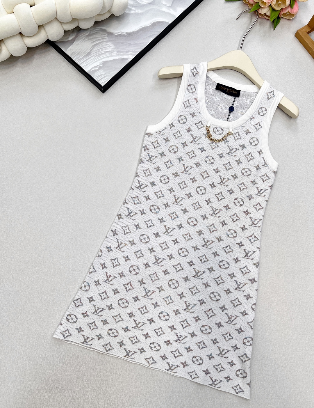 🆕Louis Vuitton新款彩色提花链条针织背心裙，定制YB进口纱线织造 质感上乘 穿搭舒适 圆领针