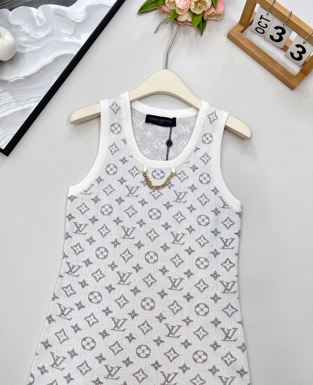 🆕Louis Vuitton新款彩色提花链条针织背心裙，定制YB进口纱线织造 质感上乘 穿搭舒适 圆领针