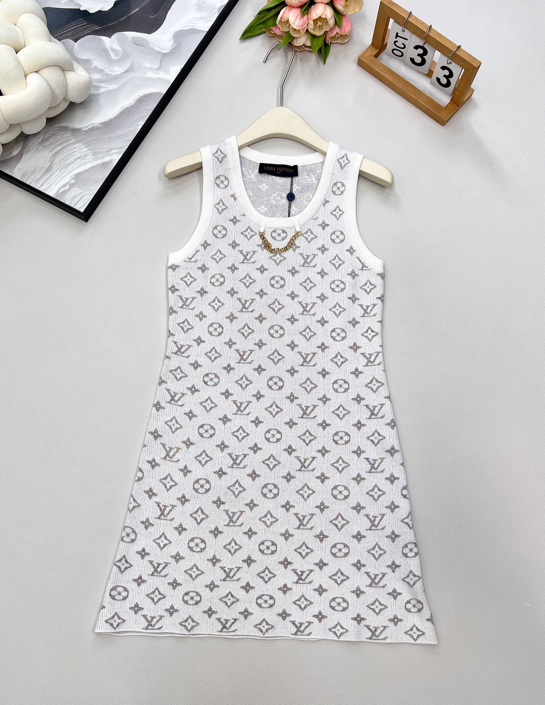 🆕Louis Vuitton新款彩色提花链条针织背心裙，定制YB进口纱线织造 质感上乘 穿搭舒适 圆领针