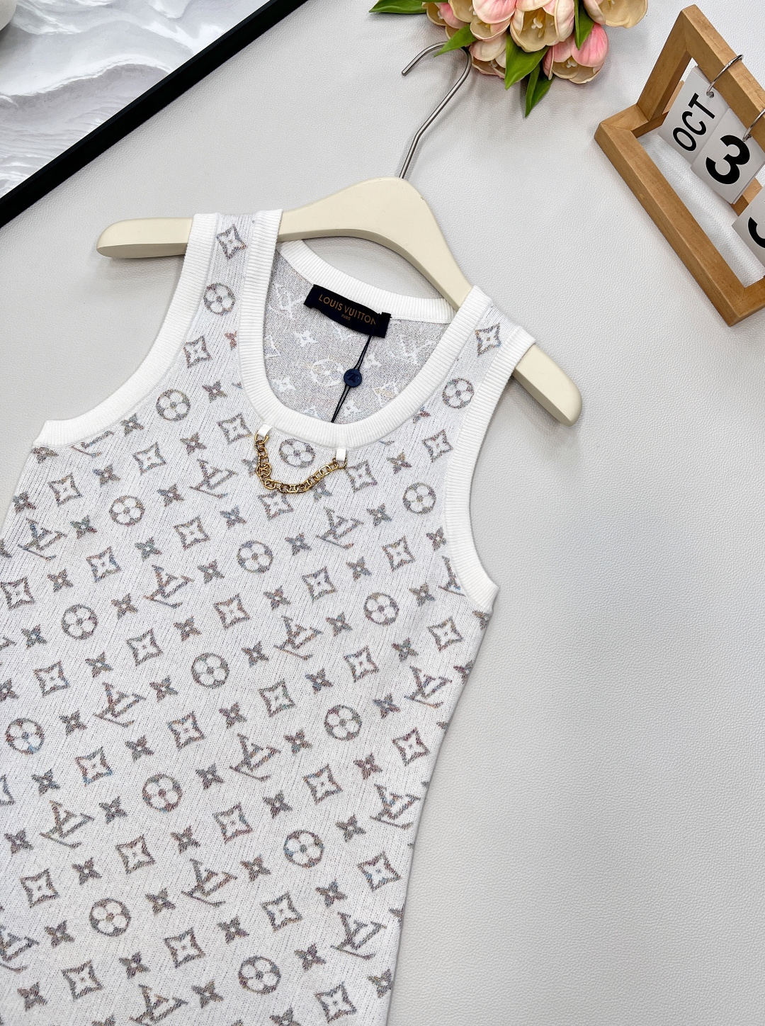 🆕Louis Vuitton新款彩色提花链条针织背心裙，定制YB进口纱线织造 质感上乘 穿搭舒适 圆领针