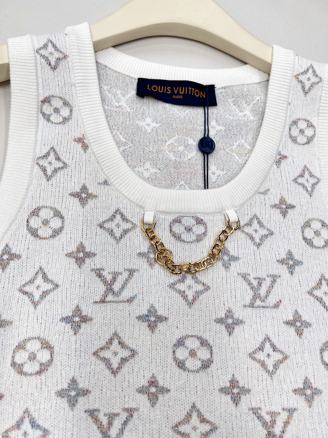 🆕Louis Vuitton新款彩色提花链条针织背心裙，定制YB进口纱线织造 质感上乘 穿搭舒适 圆领针