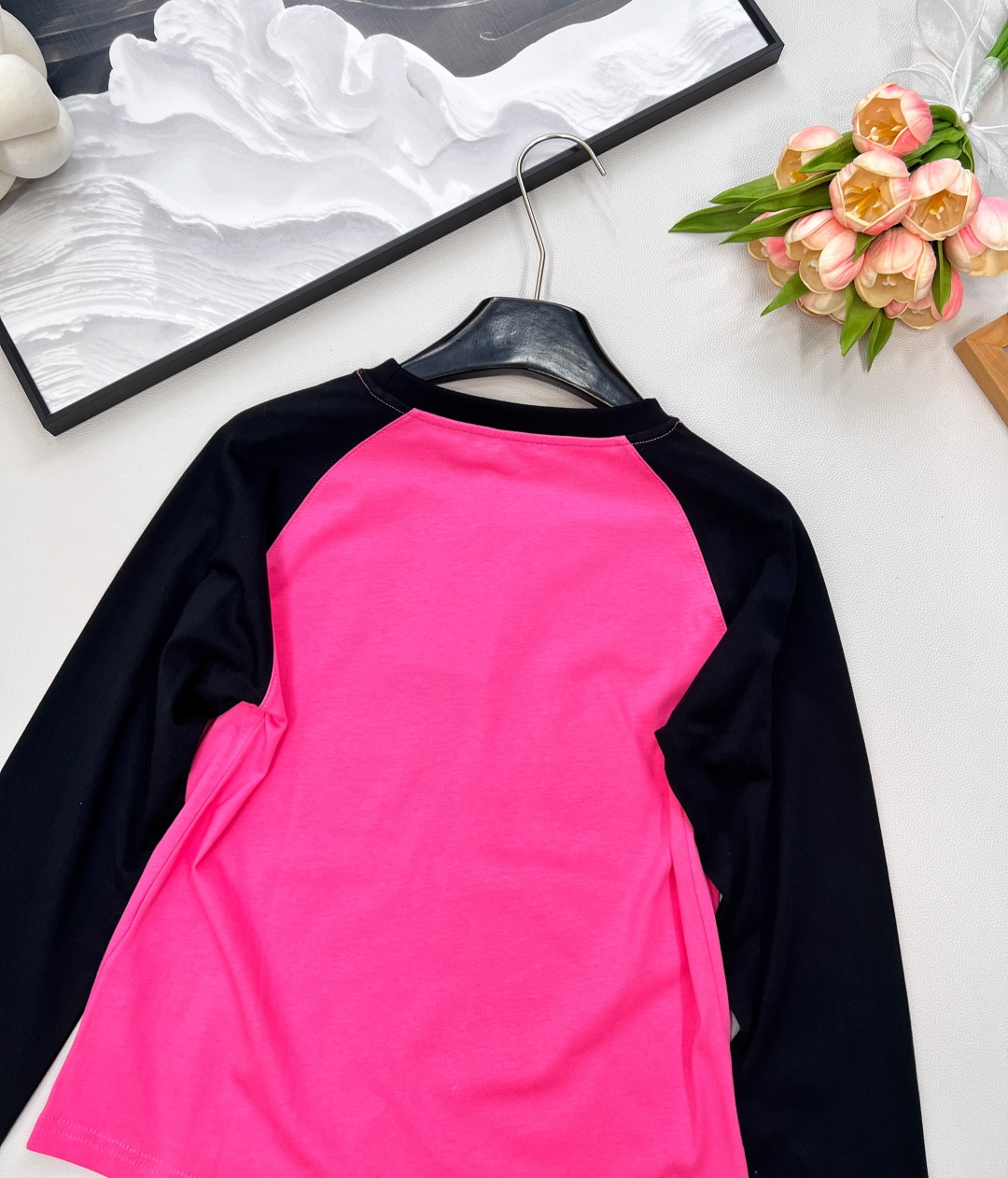 🆕CELINE早秋新款字母撞色插肩休闲长袖爽滑的丝光纯棉质地，手感细腻，贴身穿超舒服！立体刺绣字母图案很