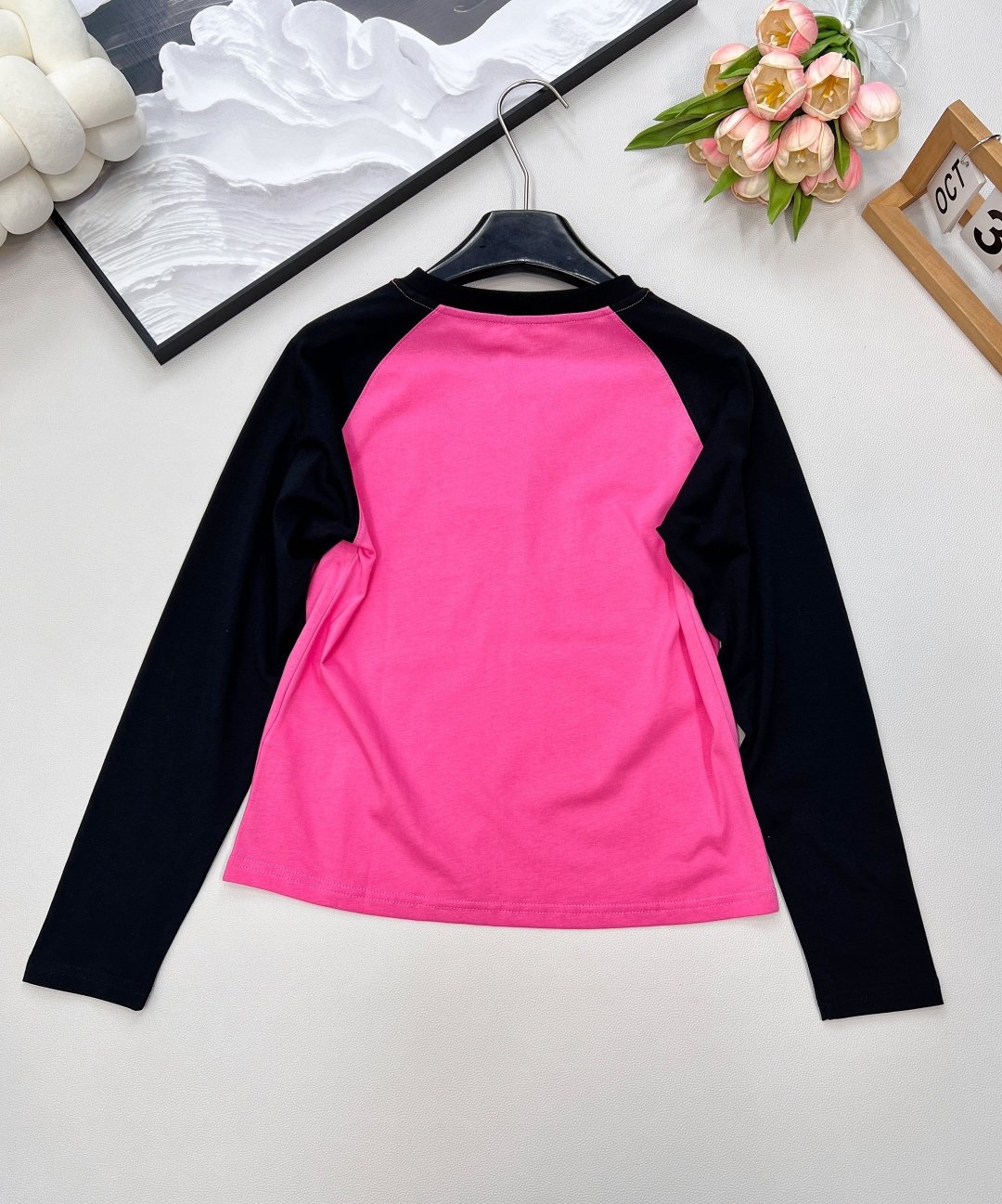 🆕CELINE早秋新款字母撞色插肩休闲长袖爽滑的丝光纯棉质地，手感细腻，贴身穿超舒服！立体刺绣字母图案很