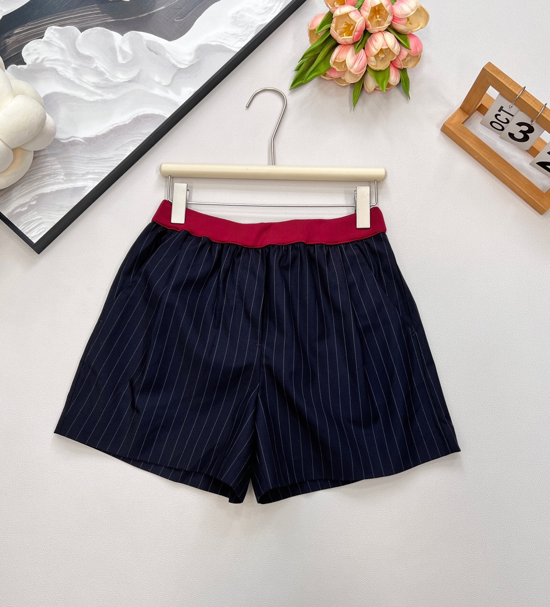 🆕Miumiu25Fw早秋新款知性分子学院风小短裤丨⚠独家yb开发！高版出品！撞色罗纹腰带拼接设计甜酷兼