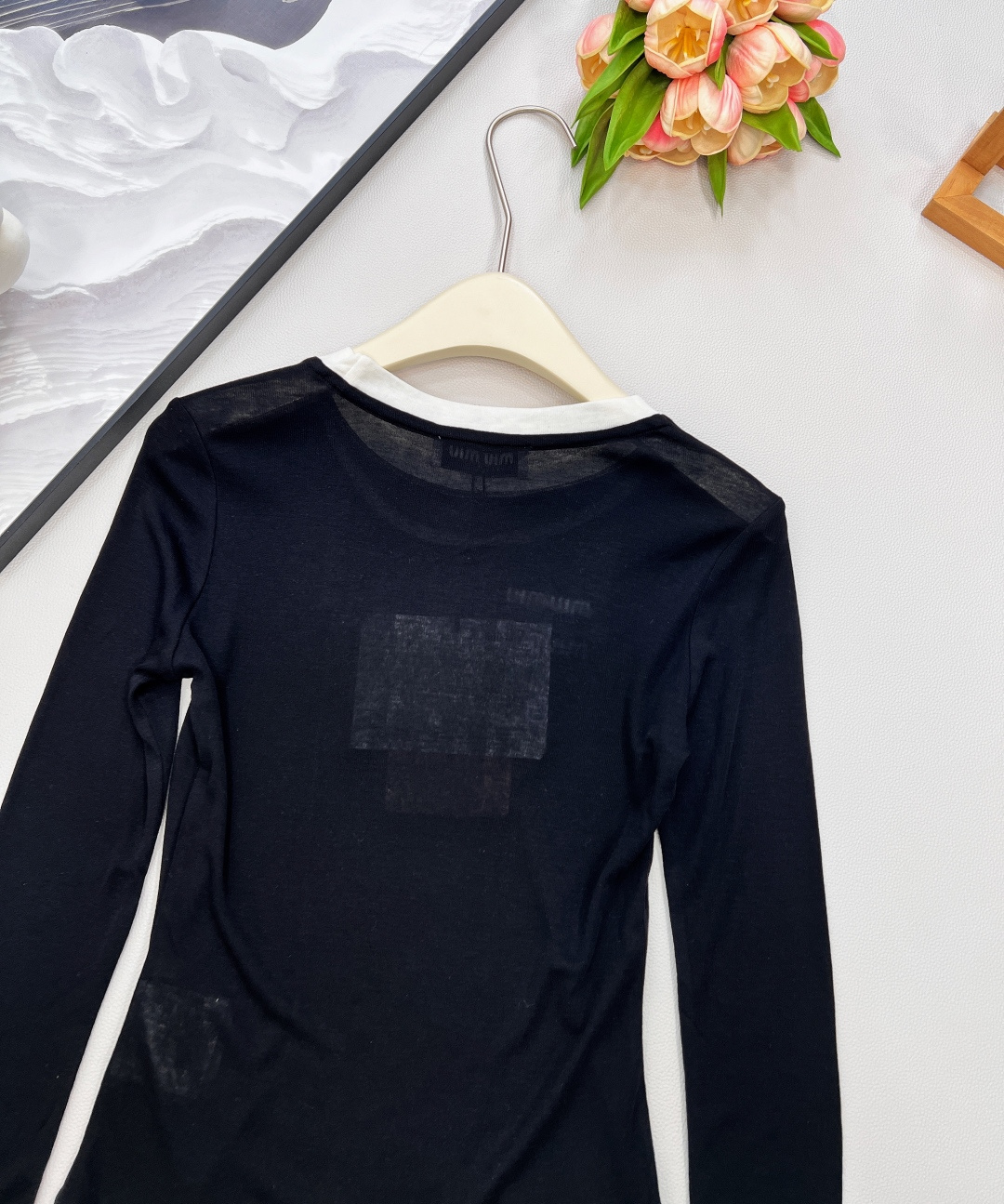 🆕Miumiu25Fw早秋新款字母刺绣基础撞色边长袖T恤丨⚠独家高版出品！高品质的天丝羊毛面料 超级软糯