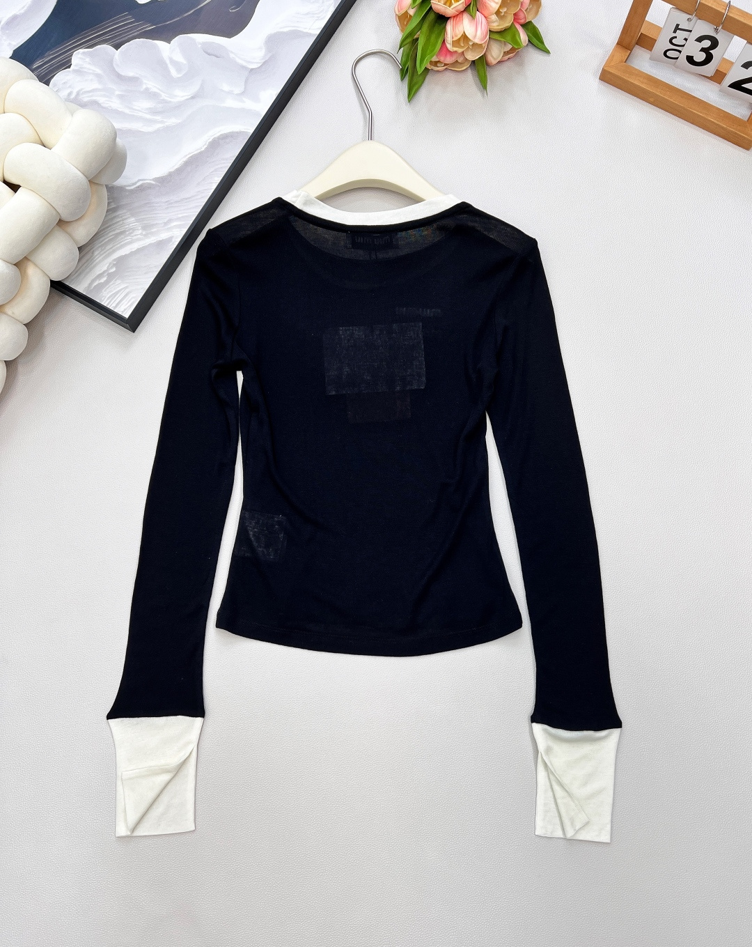 🆕Miumiu25Fw早秋新款字母刺绣基础撞色边长袖T恤丨⚠独家高版出品！高品质的天丝羊毛面料 超级软糯