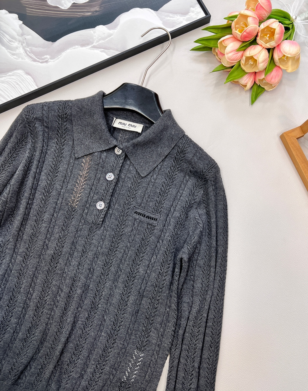 🆕Miumiu25Fw早秋新款麻花竖条纹翻领羊毛针织POLO衫丨⚠独家yb开发！高版出品！采用100%羊