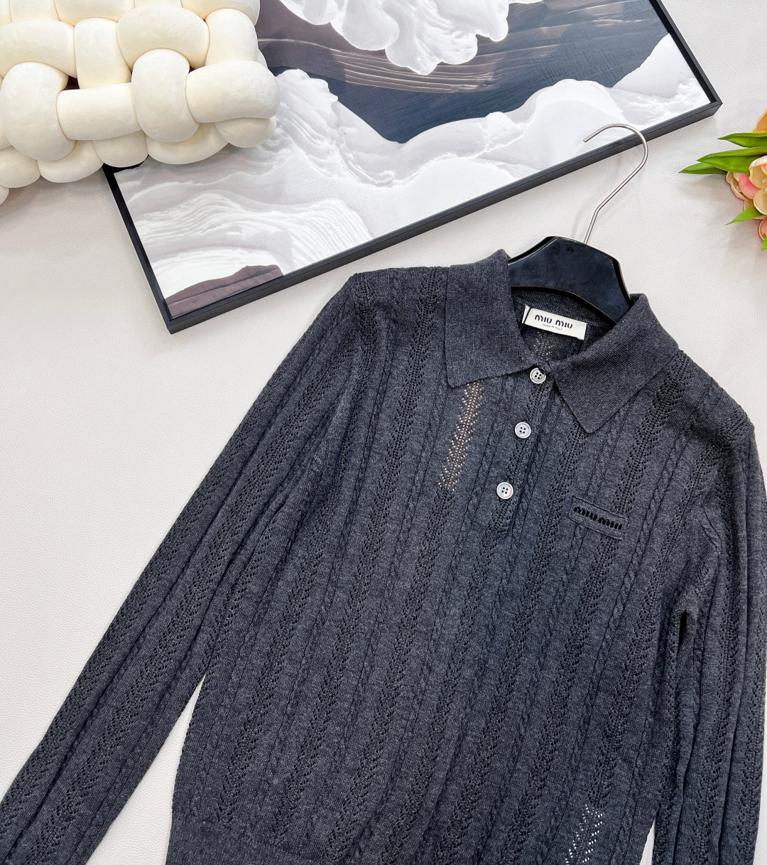 🆕Miumiu25Fw早秋新款麻花竖条纹翻领羊毛针织POLO衫丨⚠独家yb开发！高版出品！采用100%羊