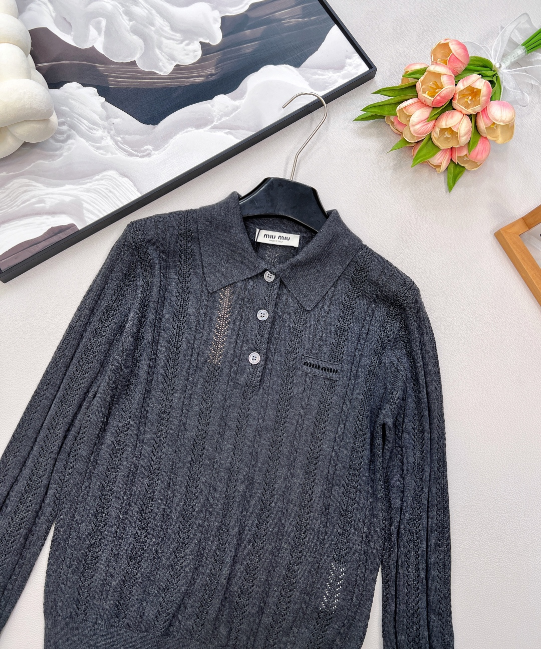 🆕Miumiu25Fw早秋新款麻花竖条纹翻领羊毛针织POLO衫丨⚠独家yb开发！高版出品！采用100%羊