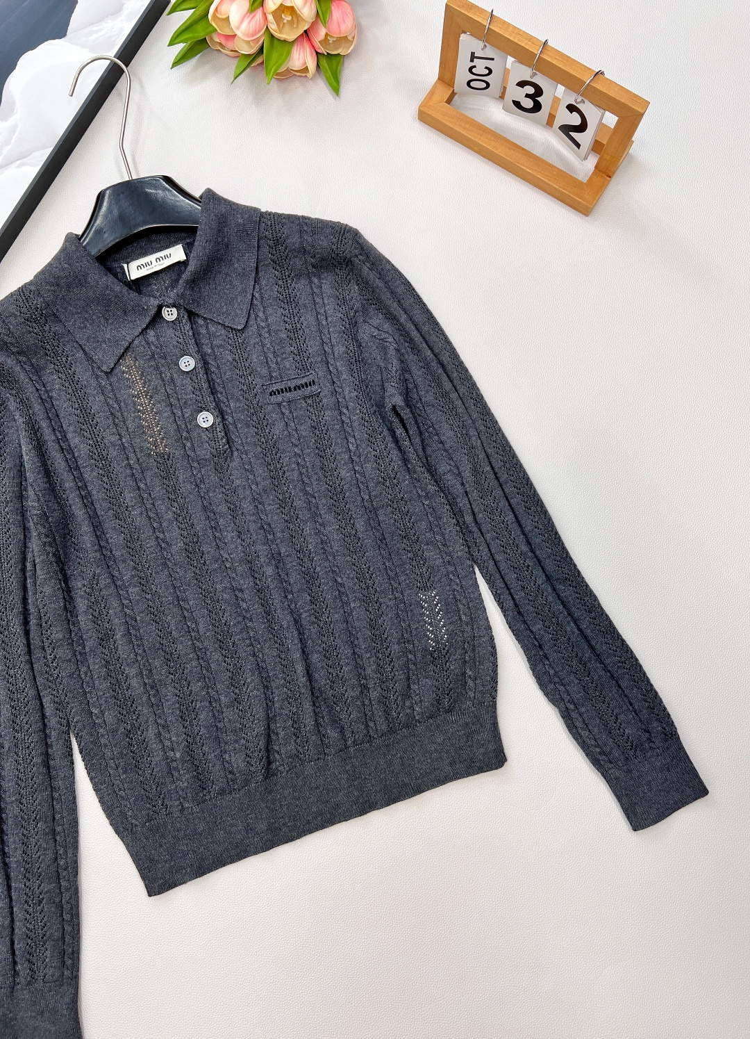 🆕Miumiu25Fw早秋新款麻花竖条纹翻领羊毛针织POLO衫丨⚠独家yb开发！高版出品！采用100%羊