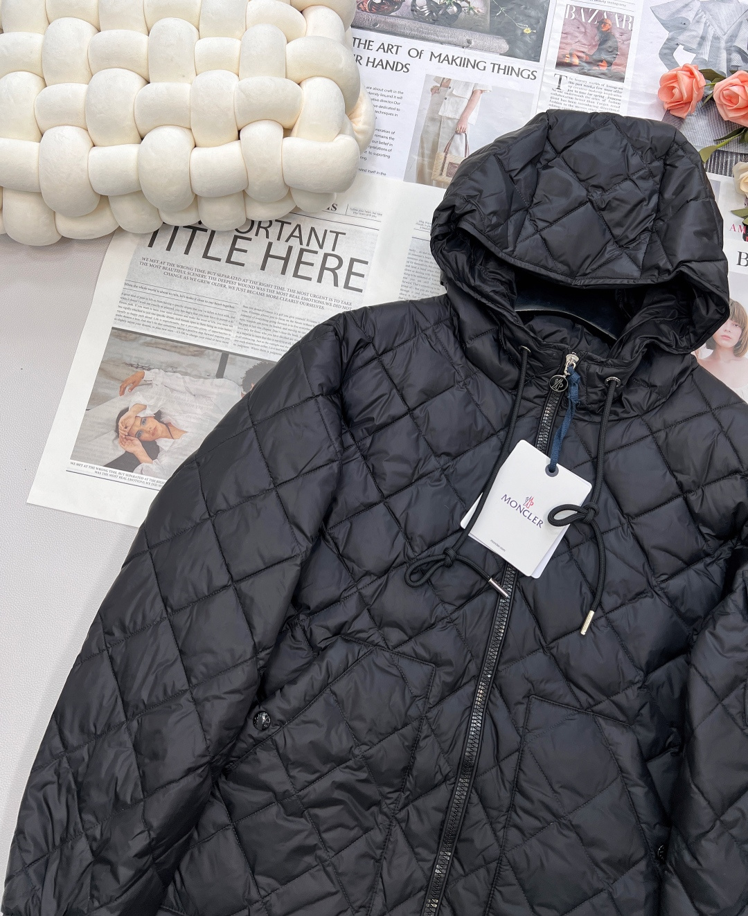 🆕Moncler2025新款菱格连帽抽绳中长款羽绒服，定制YB进口防风防水尼龙材质 其工艺还原 升级材质