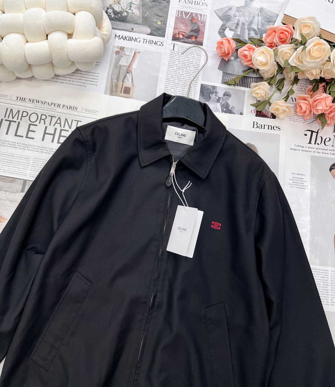 🆕Celine2025SS新款刺绣徽标衔棉夹克外套，定制YB进口丝棉材质 质感细腻 垂感十足 穿搭更为舒