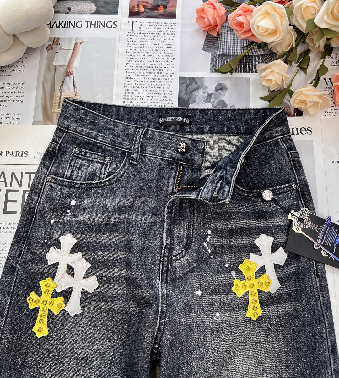 🆕25SS款秋冬新品Chrome Hearts克罗心重工新款十字架直筒牛仔裤👖，年度十字架✝️裤王，多重