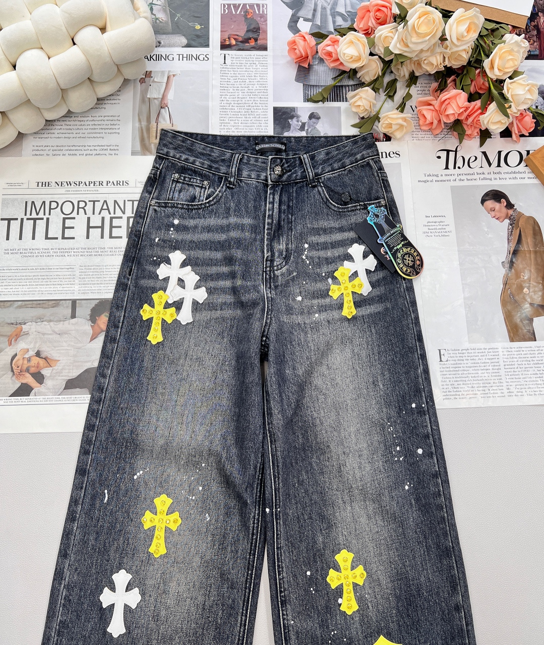 🆕25SS款秋冬新品Chrome Hearts克罗心重工新款十字架直筒牛仔裤👖，年度十字架✝️裤王，多重
