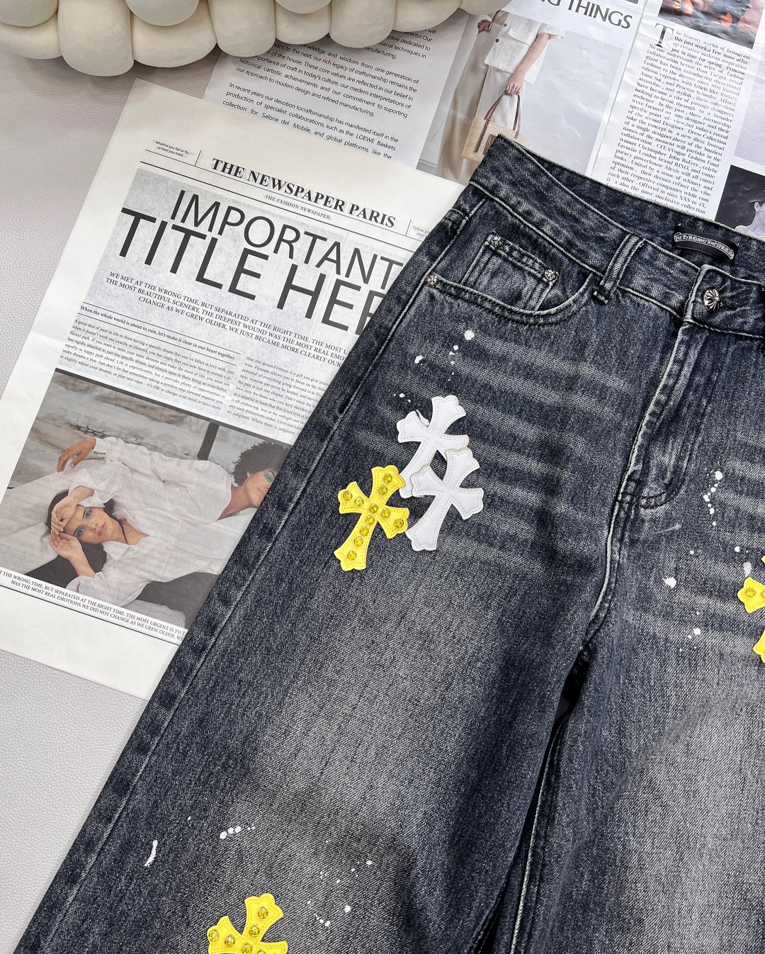 🆕25SS款秋冬新品Chrome Hearts克罗心重工新款十字架直筒牛仔裤👖，年度十字架✝️裤王，多重