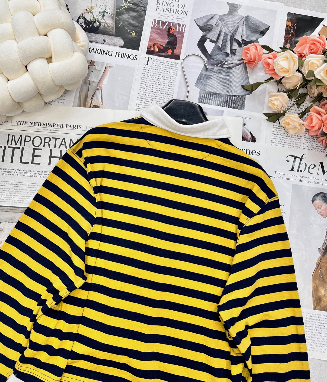 🆕Miumiu25Fw早秋新款间色🐝条纹短款翻领宽松版长袖T恤丨⚠独家yb开发！高版出品！对版100%棉