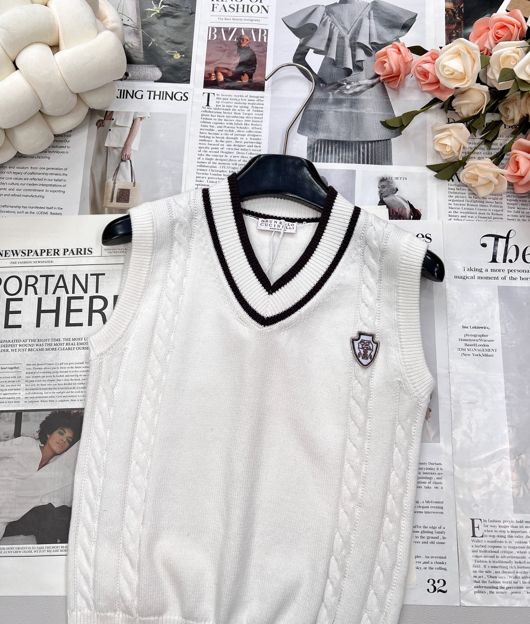 🆕Brunellocucinelli25SS秋冬最新款V领撞色徽标针织马甲背心丨⚠独家yb开发！高版出品