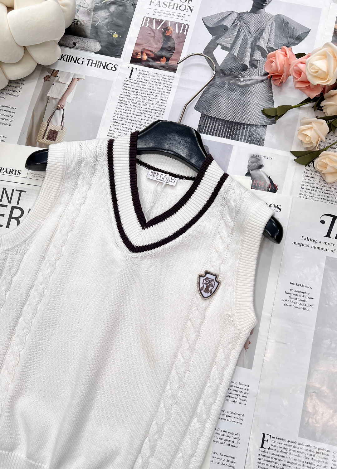 🆕Brunellocucinelli25SS秋冬最新款V领撞色徽标针织马甲背心丨⚠独家yb开发！高版出品