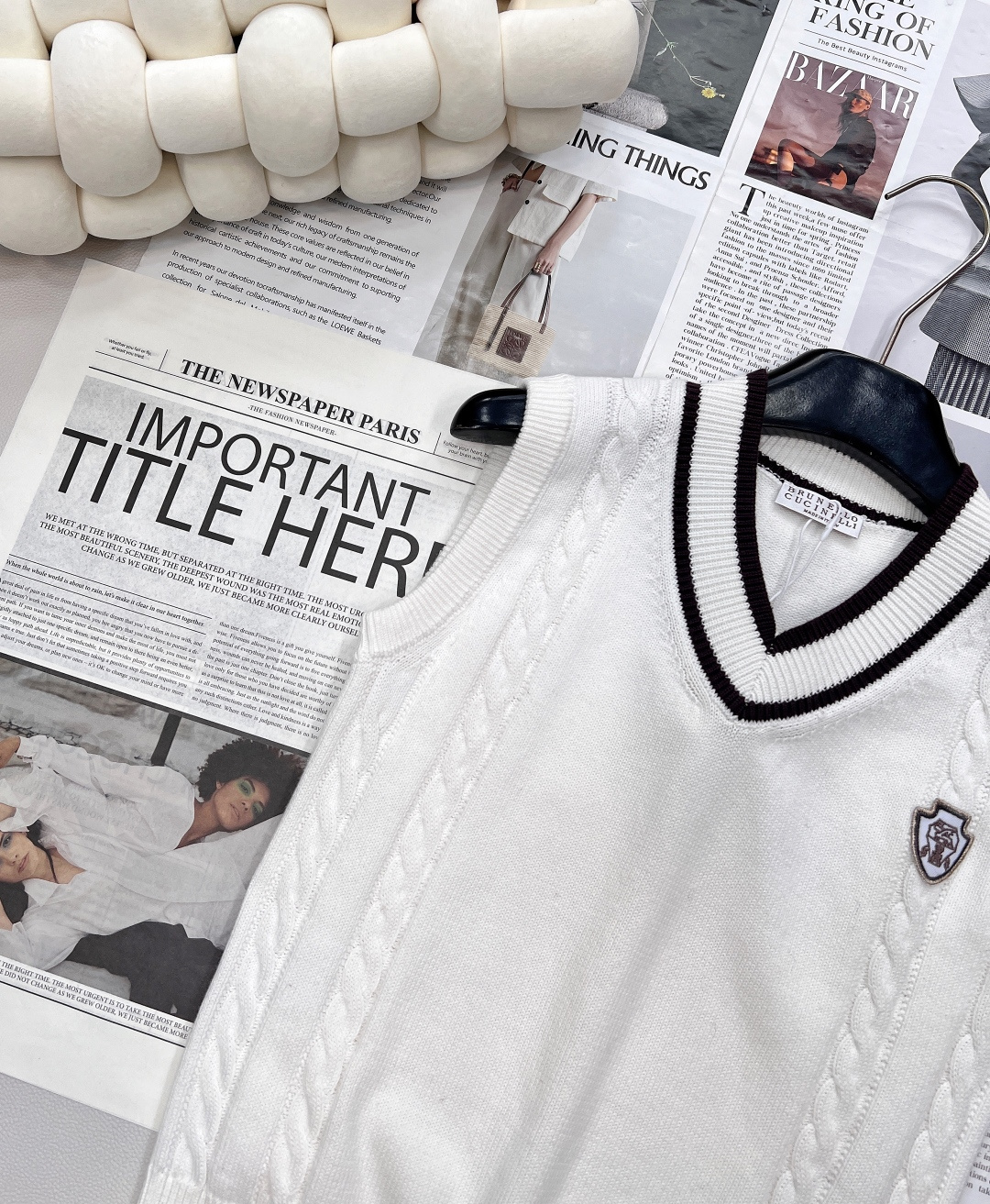 🆕Brunellocucinelli25SS秋冬最新款V领撞色徽标针织马甲背心丨⚠独家yb开发！高版出品