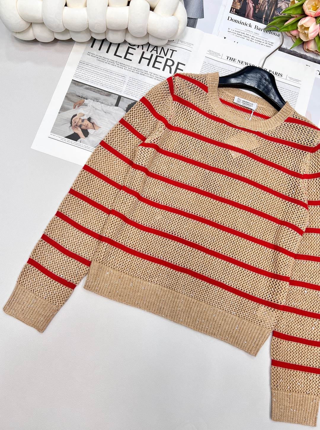 🆕Brunelo Cucinelli SS新款圆领珠片镂空针织上衣，定制YB羊毛针织材质 质感舒适 品相