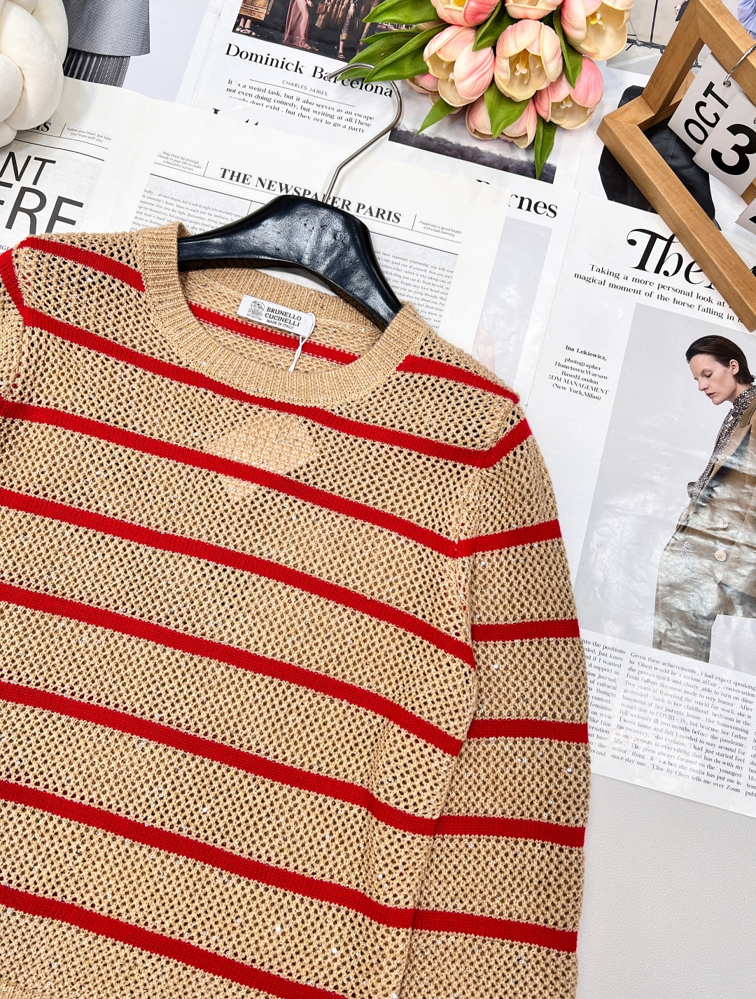 🆕Brunelo Cucinelli SS新款圆领珠片镂空针织上衣，定制YB羊毛针织材质 质感舒适 品相