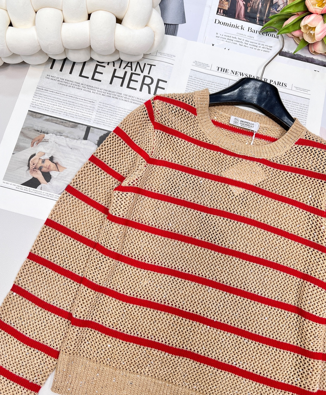 🆕Brunelo Cucinelli SS新款圆领珠片镂空针织上衣，定制YB羊毛针织材质 质感舒适 品相