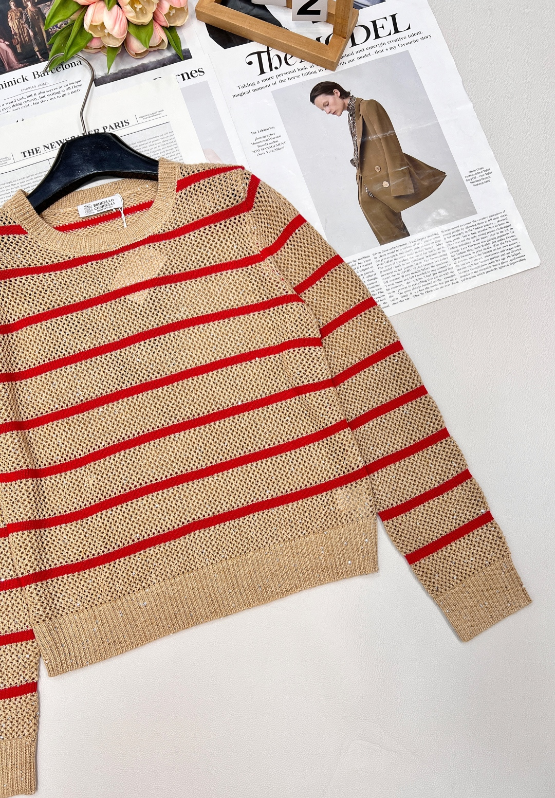 🆕Brunelo Cucinelli SS新款圆领珠片镂空针织上衣，定制YB羊毛针织材质 质感舒适 品相