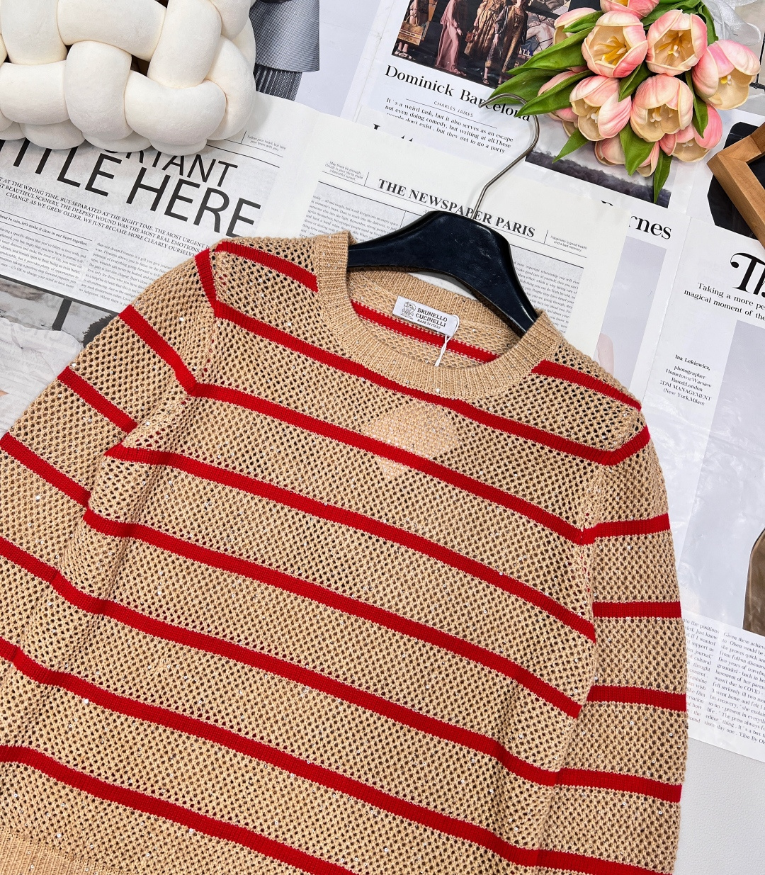 🆕Brunelo Cucinelli SS新款圆领珠片镂空针织上衣，定制YB羊毛针织材质 质感舒适 品相