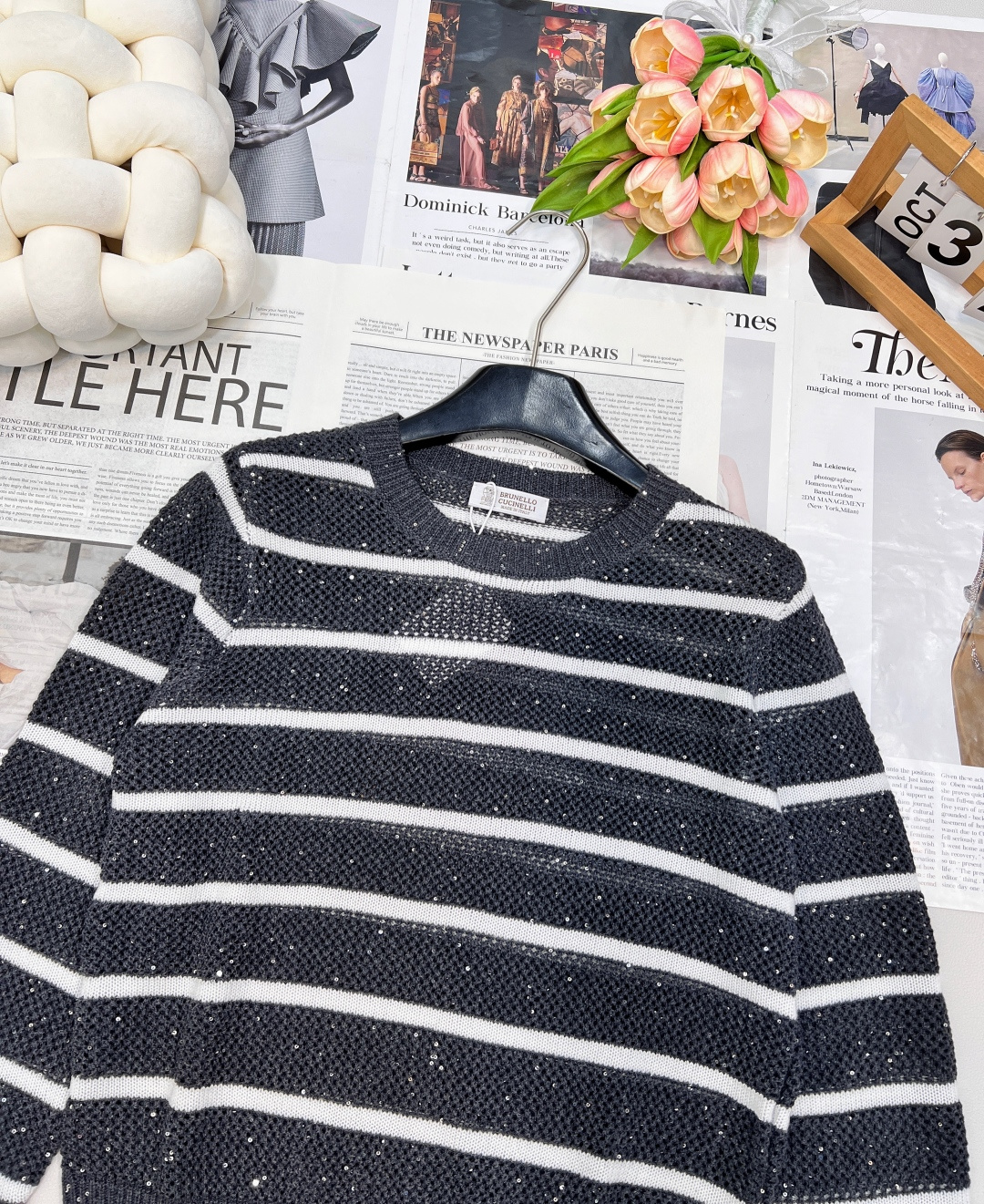 🆕Brunelo Cucinelli SS新款圆领珠片镂空针织上衣，定制YB羊毛针织材质 质感舒适 品相