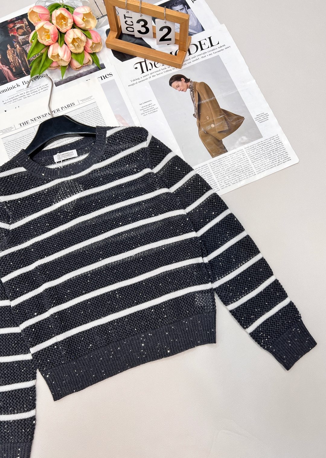 🆕Brunelo Cucinelli SS新款圆领珠片镂空针织上衣，定制YB羊毛针织材质 质感舒适 品相