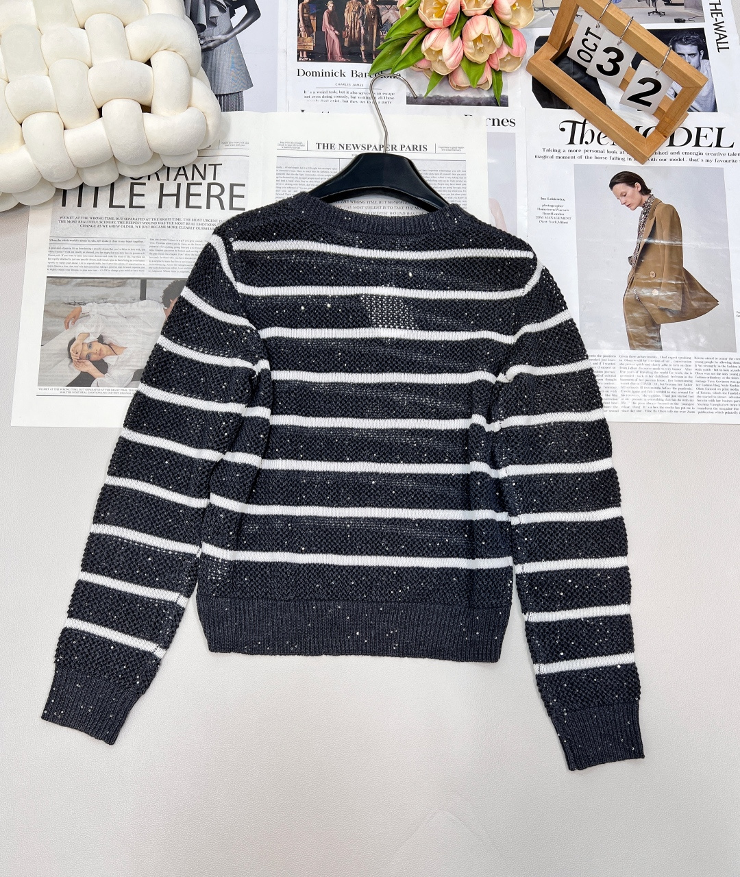 🆕Brunelo Cucinelli SS新款圆领珠片镂空针织上衣，定制YB羊毛针织材质 质感舒适 品相