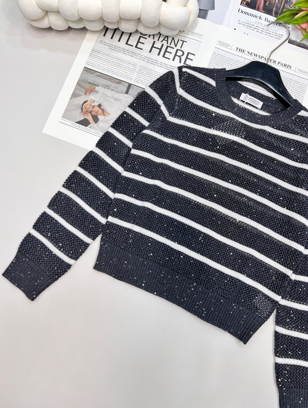 🆕Brunelo Cucinelli SS新款圆领珠片镂空针织上衣，定制YB羊毛针织材质 质感舒适 品相