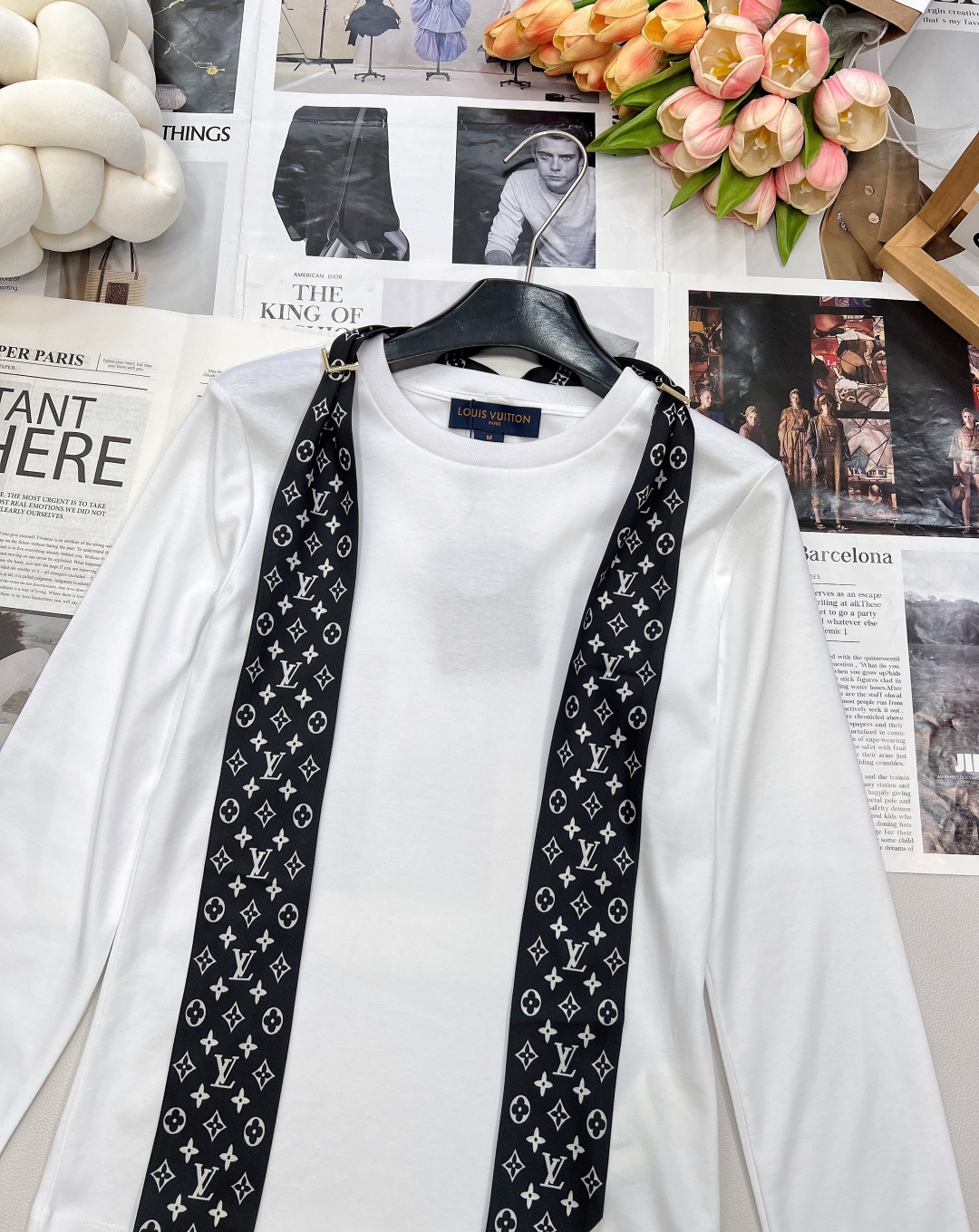 🆕Louis Vuitton新款丝巾长袖上衣，定制YB斜纹全棉材质 质感舒适细腻 透气十足 圆领长袖上衣