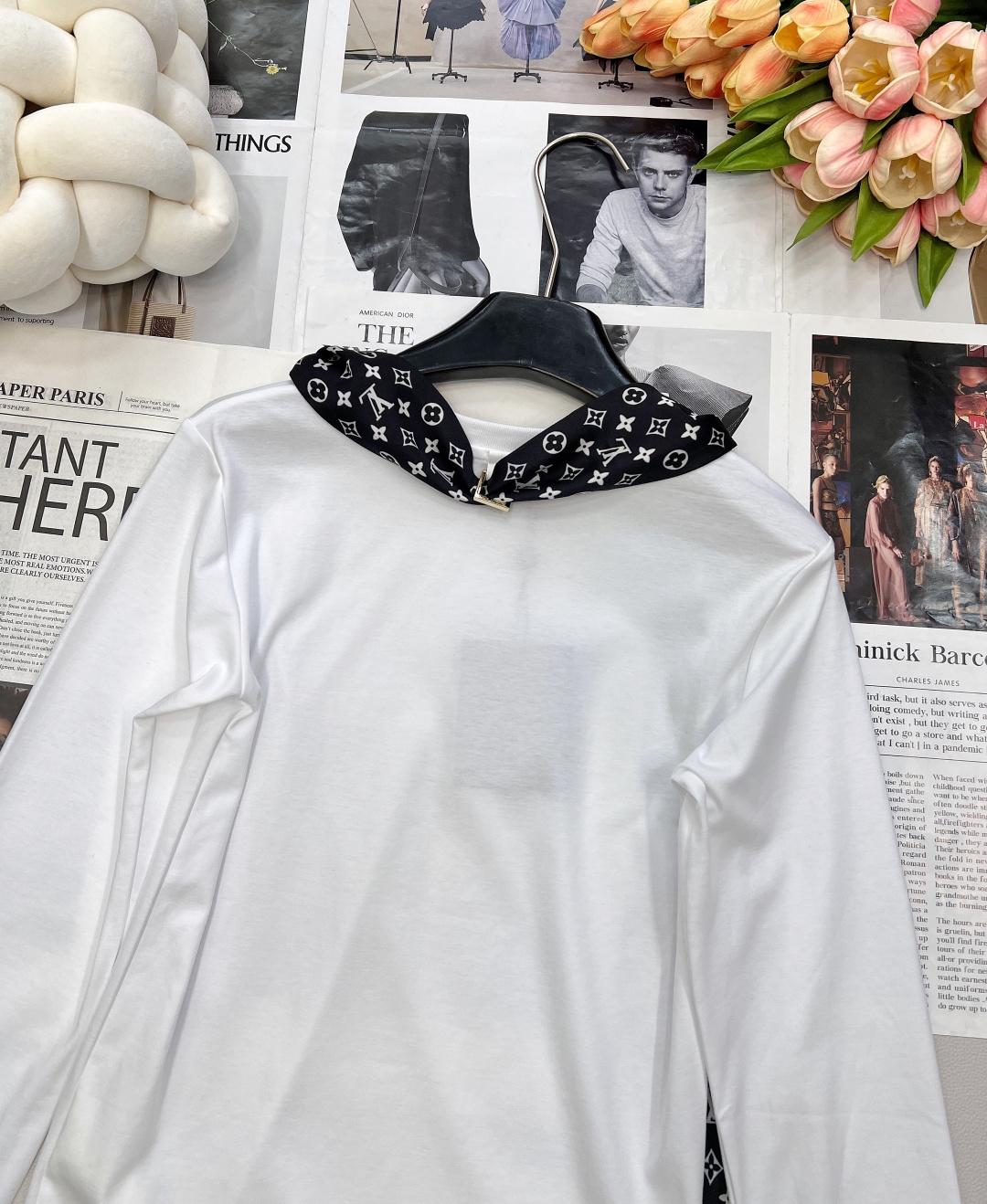 🆕Louis Vuitton新款丝巾长袖上衣，定制YB斜纹全棉材质 质感舒适细腻 透气十足 圆领长袖上衣