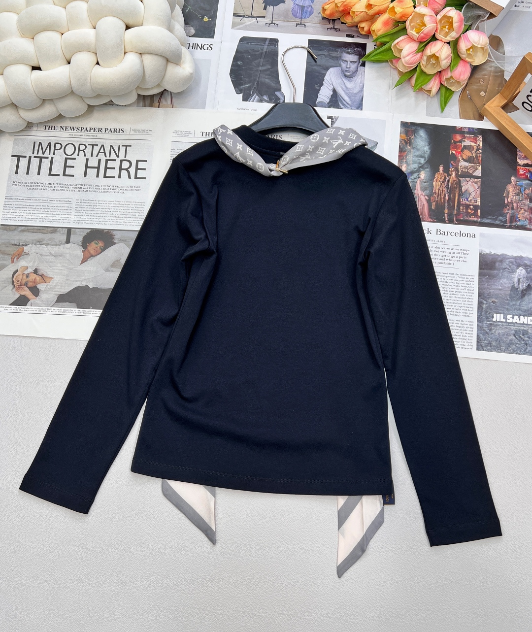 🆕Louis Vuitton新款丝巾长袖上衣，定制YB斜纹全棉材质 质感舒适细腻 透气十足 圆领长袖上衣