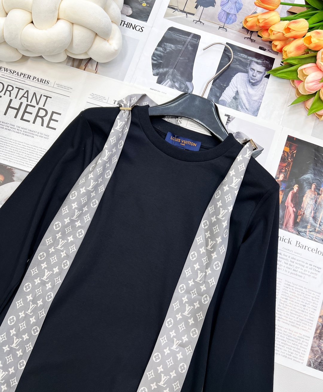 🆕Louis Vuitton新款丝巾长袖上衣，定制YB斜纹全棉材质 质感舒适细腻 透气十足 圆领长袖上衣