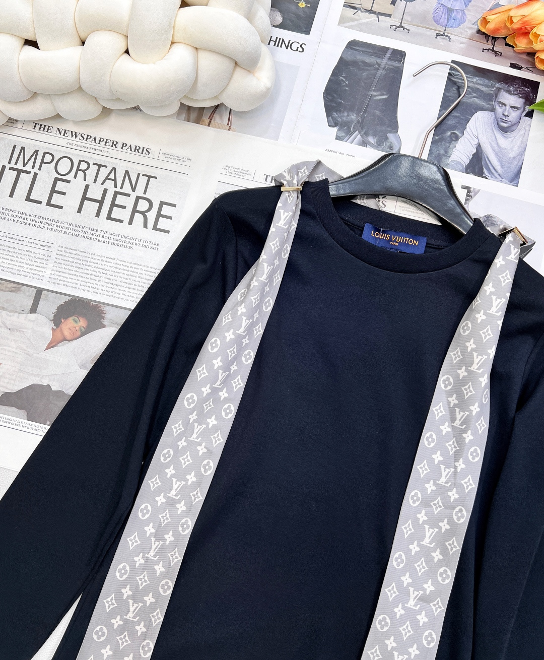 🆕Louis Vuitton新款丝巾长袖上衣，定制YB斜纹全棉材质 质感舒适细腻 透气十足 圆领长袖上衣